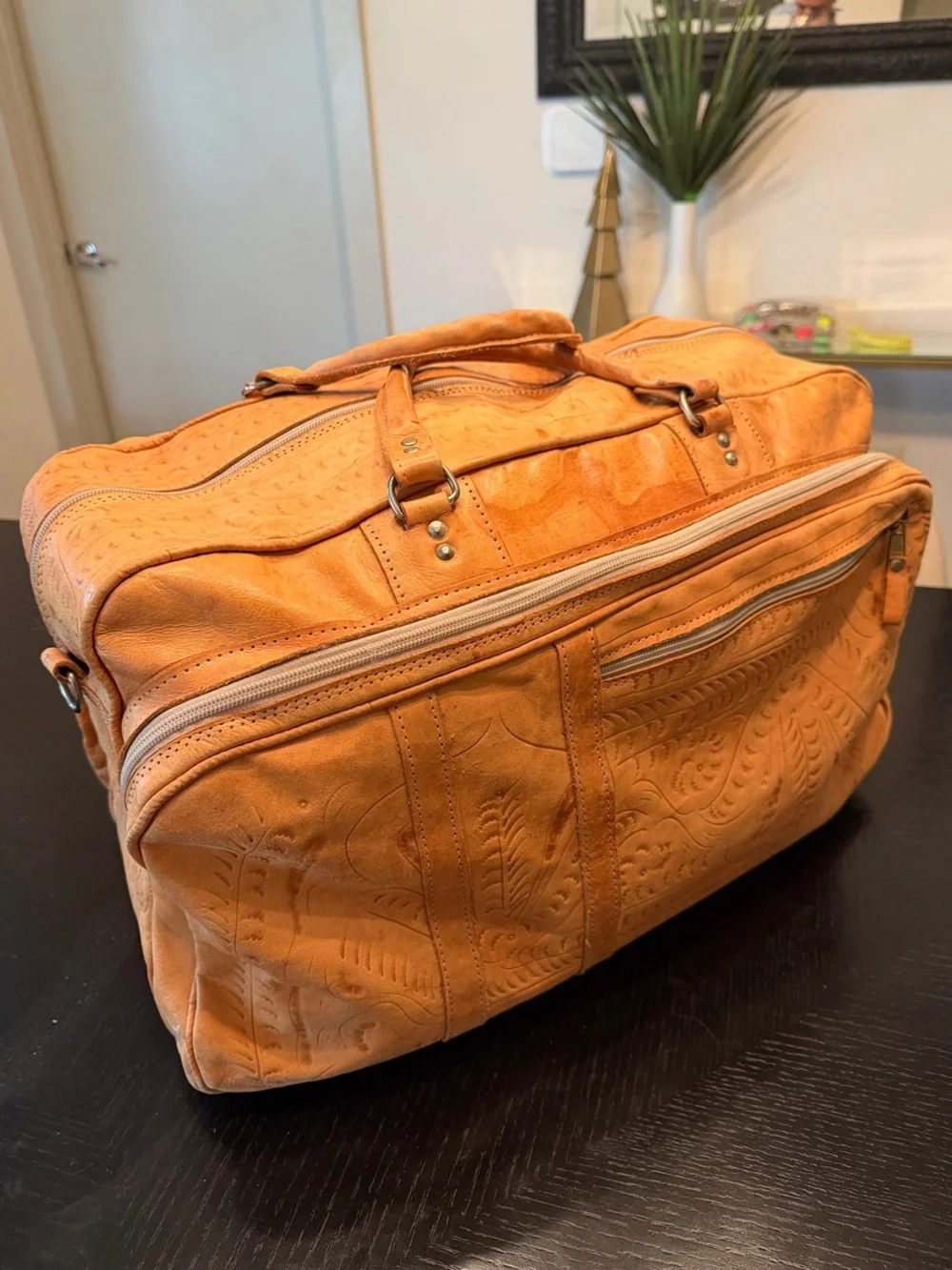 Handmade Tan Leather Travel/Weekender Bag from Oaxaca Mexico